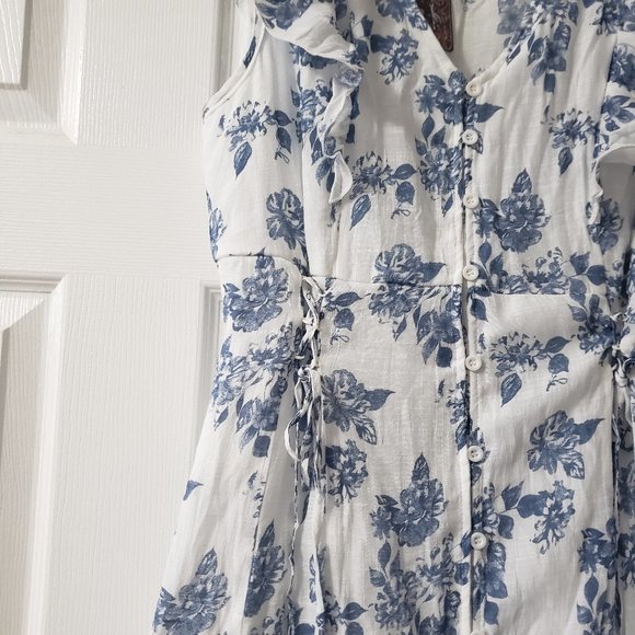 NWT J GLEE Boho Dress Blue/White Floral Knee Length Size L - Picture 2 of 13